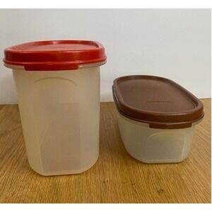 Tupperware Modular Mates Oval Containers Set 2 Red Brown Good 1616-2 1616-8